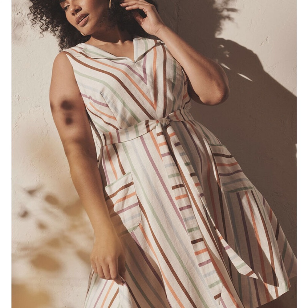 ModCloth Stripe Linen Blend Sleeveless Dress 3X